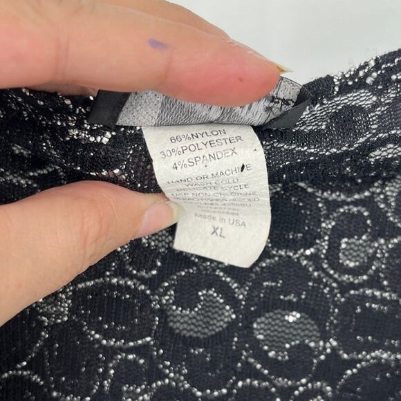 Vtg Y2K Brittany Black Embroidery Crystal Top Sz XL Glam Holiday Mesh Whimsigoth - Picture 12 of 13